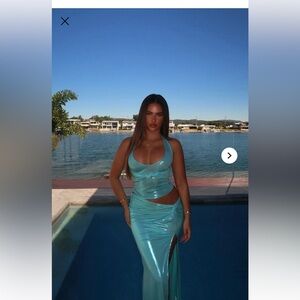 Fashion Nova Shimmering Aqua Skirt Set